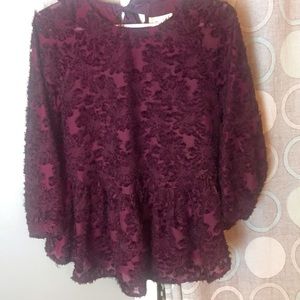 Altar’d State NWT Women’s Peplum Wine Lace Top